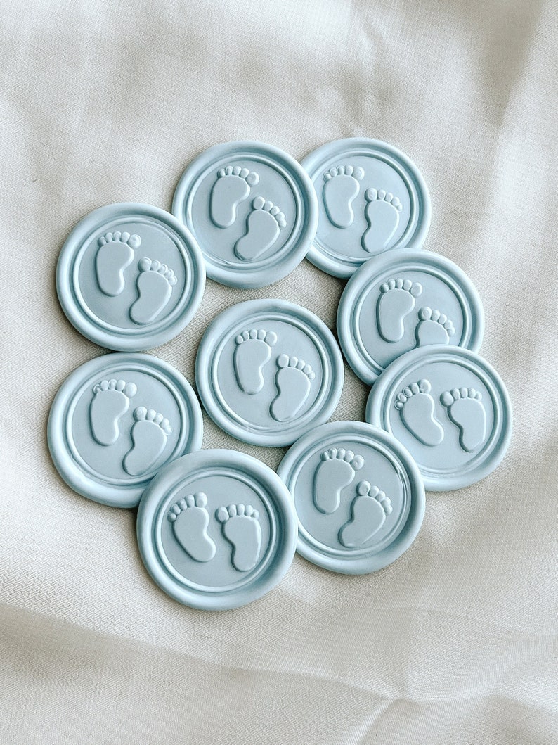 Set of 9 baby feet wax seals, Stickers, Self-adhesive, DIY Wax Seal, Seal stamp, Baby shower, Party, Invitations, Gender reveal, New mom image 1