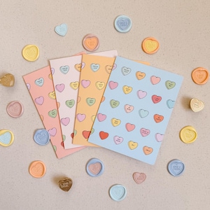 Tarjeta de corazones de caramelo, amor, corazón, día de San Valentín, aniversario, regalo de pareja, tarjeta de felicitación, celebración, regalo, sello de cera, autoadhesivo