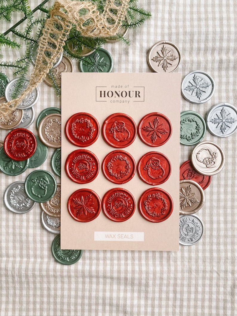 Holiday wax seal set, Premade wax seals, Wax seal stickers, Christmas cards, Celebration, Self-adhesive, DIY Wax Seal, Seal stamp, Metallic image 4