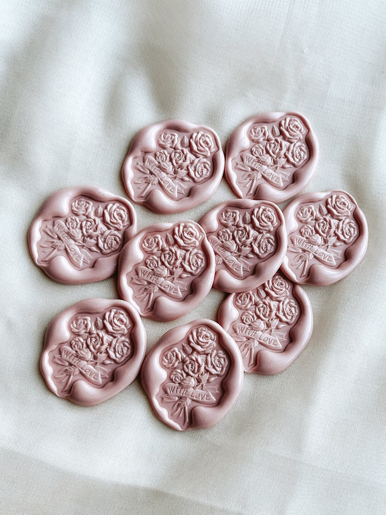 Set of 9 With Love Bouquet wax seals, Stickers, Self-adhesive, DIY Wax Seal, Seal stamp, Party, Invitations, Celebration, Anniversary image 2