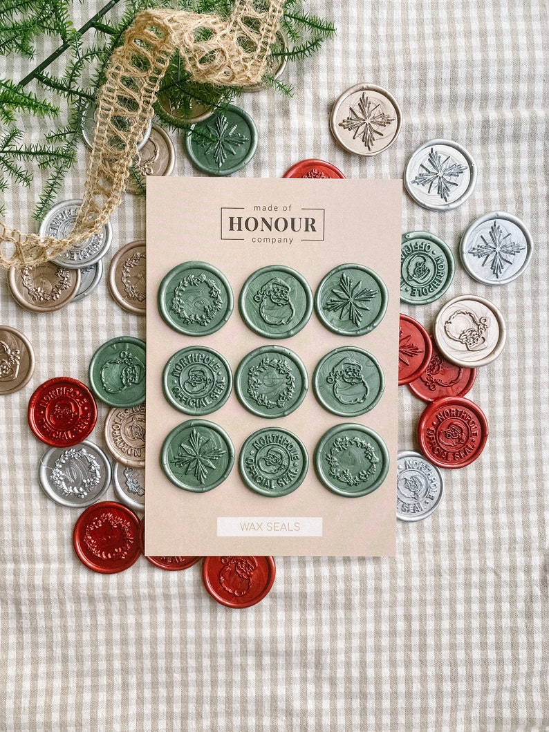 Holiday wax seal set, Premade wax seals, Wax seal stickers, Christmas cards, Celebration, Self-adhesive, DIY Wax Seal, Seal stamp, Metallic image 5