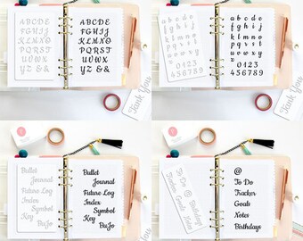 4 BULLET JOURNAL STENCILS Planner Stencil Fits any Planner Cursive Letter Calligraphy Alphabet bujo starter kit agenda accessories • Set 04A