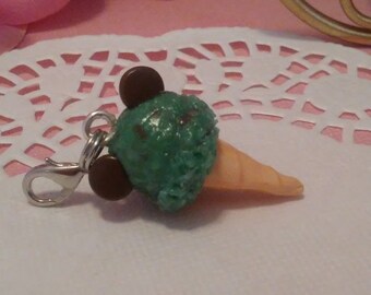 Mickey Mouse Mint Chocolate Chip Ice Cream Cone Charm - Disneyland Food