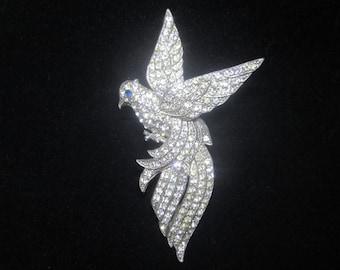 Large 1930s CORO Unsigned Bird of Paradise Brooch.  Pave Clear Rhinestones All Sparkling Original.  Art Deco Statement.  Estate Jewelry Find