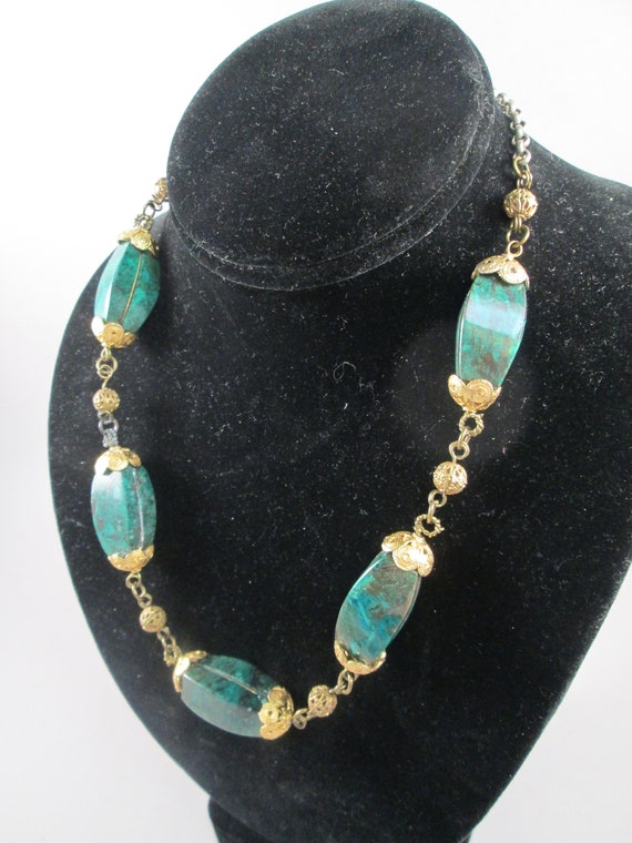 1940s MALACHITE Victorian Revival Bead Necklace. … - image 2