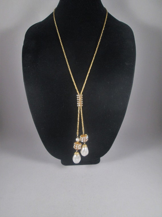 Divine Pearl & Rhinestone Long Necklace.  Vintage 