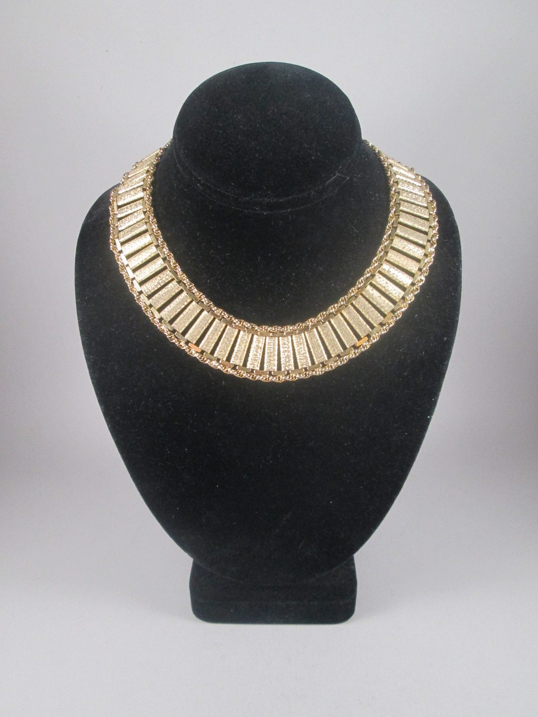 Vintage LES BERNARD Gold Plated Cleopatra Collar Necklace Wide Panel Signed  | eBay