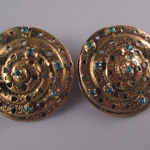 1980s RJ GRAZIANO Brutalist Glam Rhinestone Studded Openwork Swirl Clip Earrings Large Total Statement Designer Signed