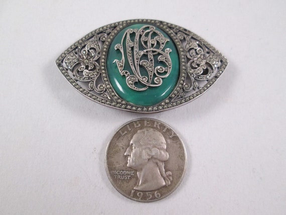 VICTORIAN Sterling Marcasite Monogram Brooch.  Un… - image 5