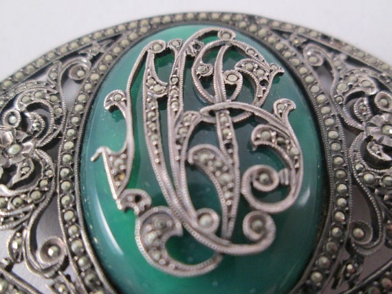 VICTORIAN Sterling Marcasite Monogram Brooch.  Un… - image 3