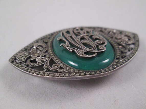 VICTORIAN Sterling Marcasite Monogram Brooch.  Un… - image 2