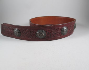 EDWARD BOHLIN Belt.  Signed Sterling Poppy Conchos, Hand Tooled Leather.  Original Owner, Bought from Bohlin Himself. Ultra Rare. 32" to 34"