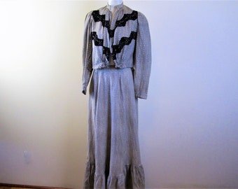 Late VICTORIAN Cotton & Lace Two Piece Dress (Skirt and Top).  True Vintage Antique.  Lovely Condition.  Perfect to Wear or Display.  Estate