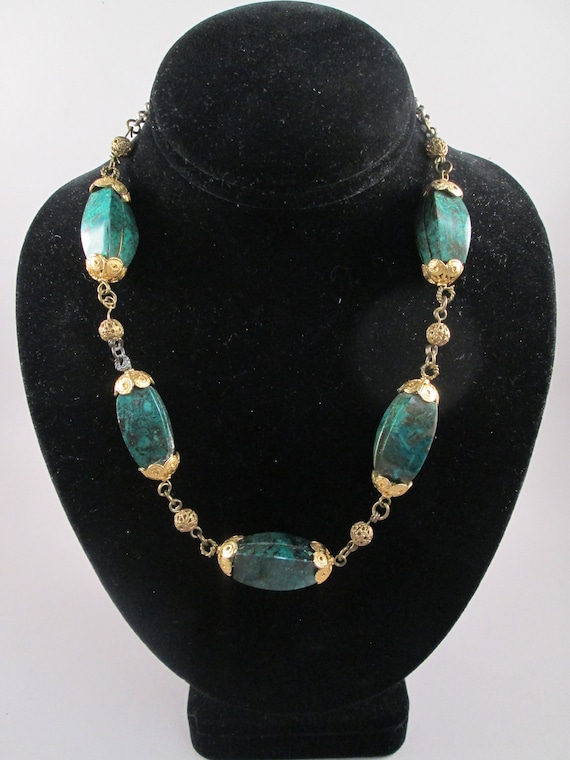 1940s MALACHITE Victorian Revival Bead Necklace. … - image 1