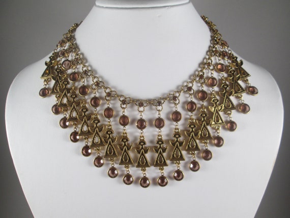 GOLDETTE Etruscan Necklace.  Topaz Bezel Crystals… - image 1