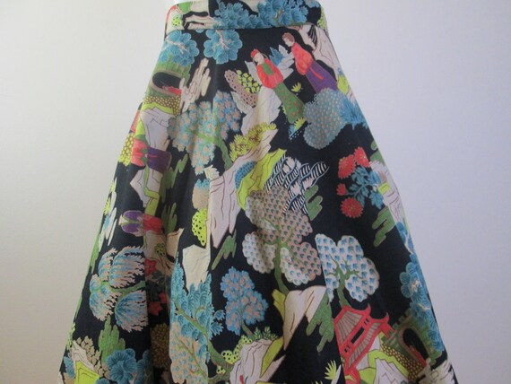 Amazing 1950s Asian Novelty Skirt. Bold Barkcloth… - image 3