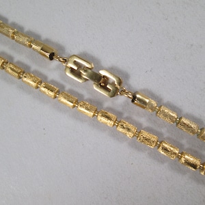 GIVENCHY Gold Barrel Bead Necklace.  Signed in Iconic Logo Clasp.  36&quot; Long.  Vintage 1980s Rare Style.  Luxury Statement!