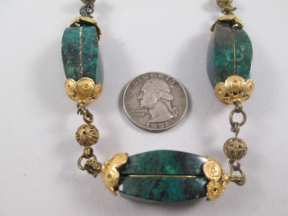 1940s MALACHITE Victorian Revival Bead Necklace. … - image 9