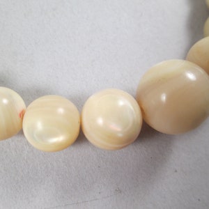 May include: A strand of cream-colored pearl beads with a slight iridescent sheen.