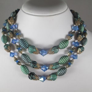 1950s FABIOLA Three Strand Necklace.  Unusual Artisan Contrasting Beads.  Classic Vintage Estate Jewelry Chic!