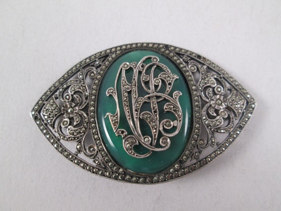 VICTORIAN Sterling Marcasite Monogram Brooch.  Un… - image 1