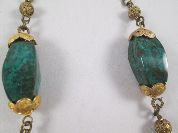 1940s MALACHITE Victorian Revival Bead Necklace. … - image 7