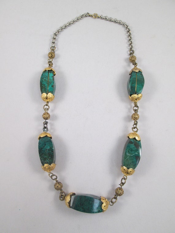 1940s MALACHITE Victorian Revival Bead Necklace. … - image 3