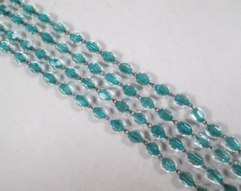 1920s CZECH 50" Art Glass Necklace.   Hand Cut, Encased Glass Crystal Beads.  Glorious Color and Light in Long, Elegant Length.