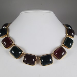 Classic KENNETH JAY LANE Jelly Choker Necklace.  Red and Green Rectangular Cabochons, Bezel set in Gold Tone.  Timeless, Vintage Design!