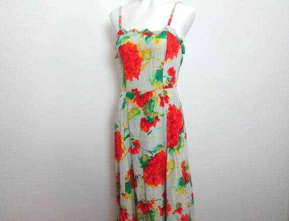 Krizia, 1990s KRIZIA Watercolor Silk Slip Dress. Bold Floral Motif, Fitted Bodice, Front Panel Construction. So Romantic. Size XS Italian 38