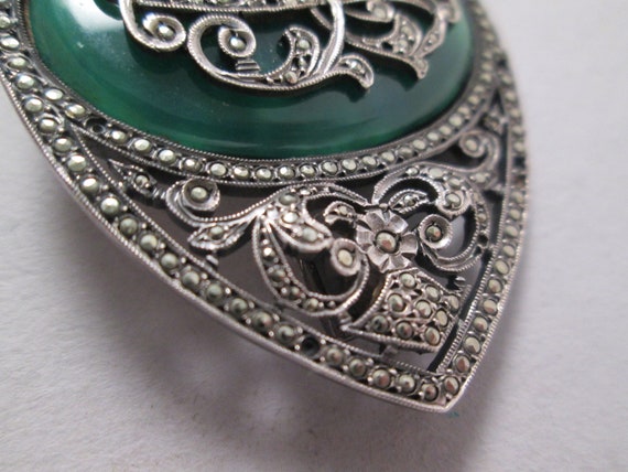 VICTORIAN Sterling Marcasite Monogram Brooch.  Un… - image 4