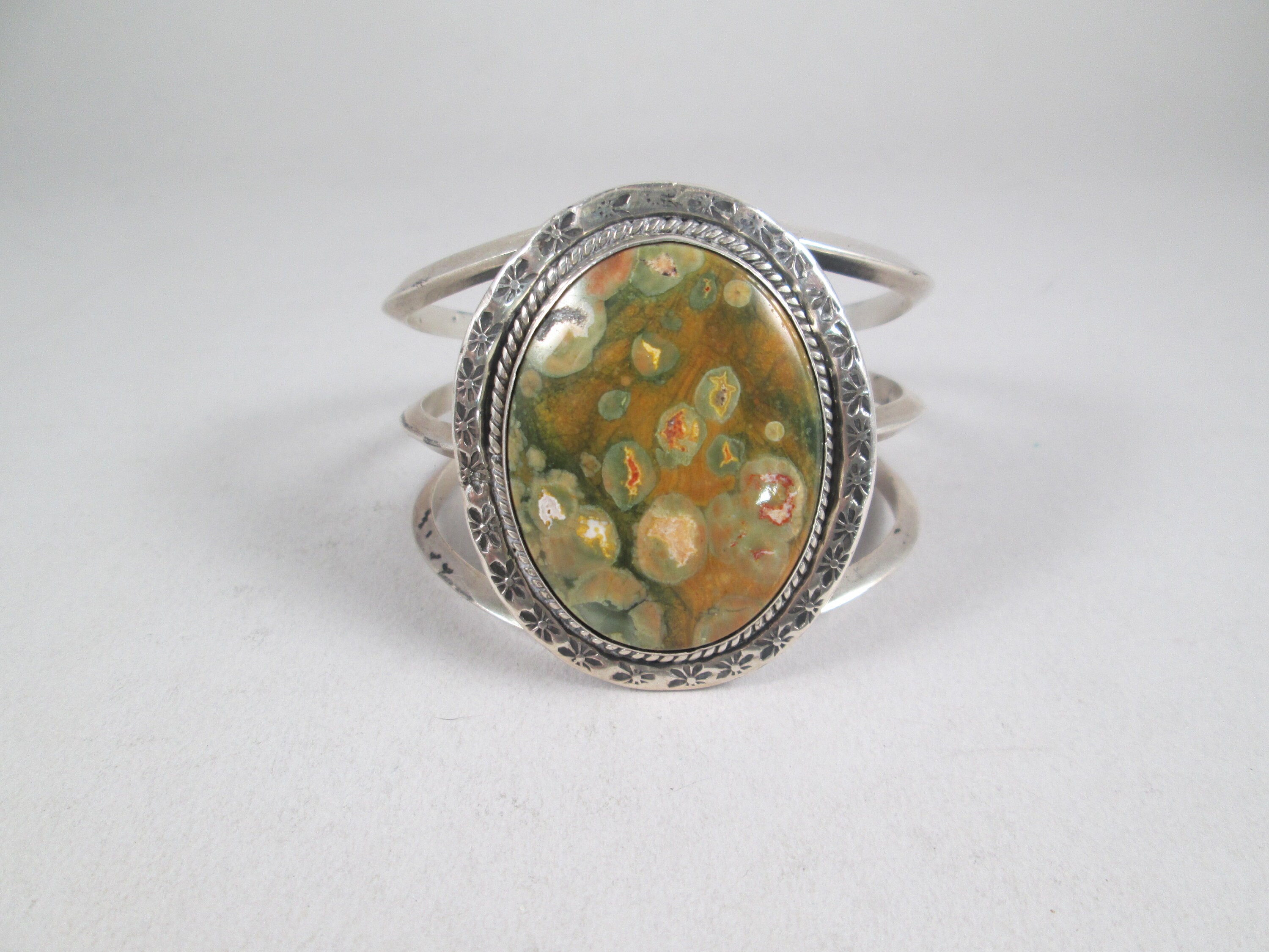 Pat Yazzie Native American Navajo Honeybee Jasper Sterling Silver Bracelet Signed Pat Yazzie Native American Navajo Honeybee Jasper Sterling Silver Bracelet Signed