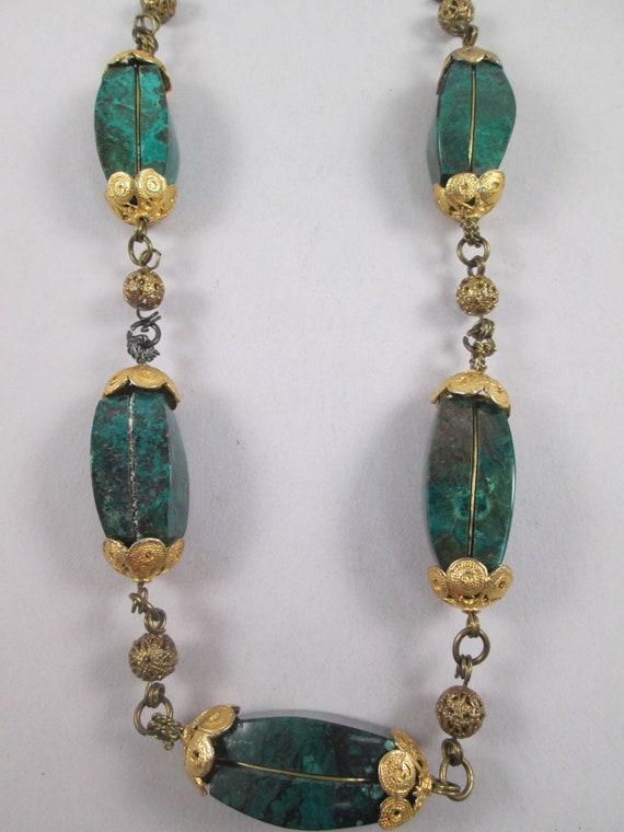 1940s MALACHITE Victorian Revival Bead Necklace. … - image 8