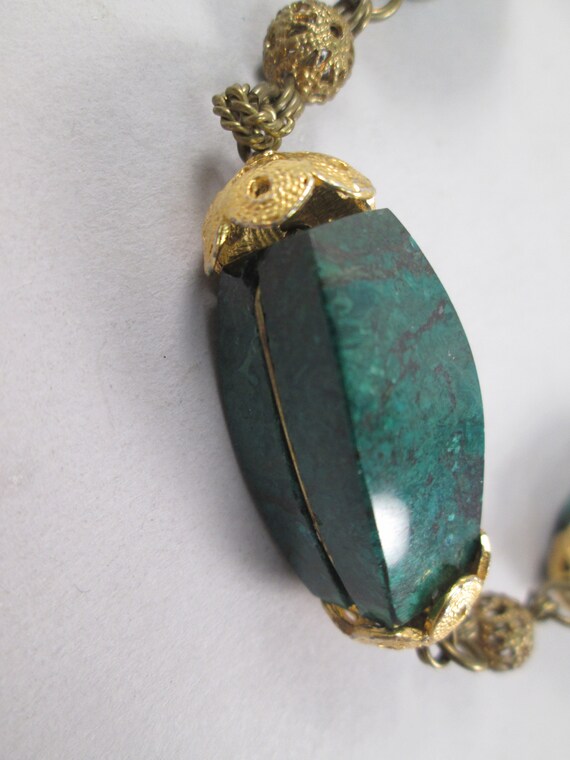 1940s MALACHITE Victorian Revival Bead Necklace. … - image 6