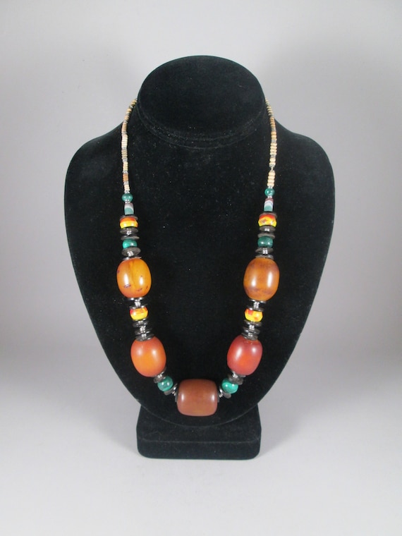 Vintage AFRICAN Old Copal Amber Necklace.  Malach… - image 1