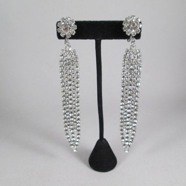 1960s WEISS SHOULDER DUSTER Earrings.  True Vintage Clip Ons, Long Rhinestone Drops.  5" length.  Sparkle Statement Estate Jewelry!