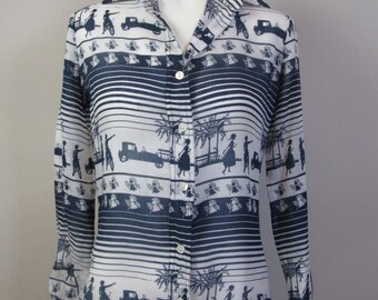 1970s French Vintage Shirt Top. Amazing Vintage Novelty Print on