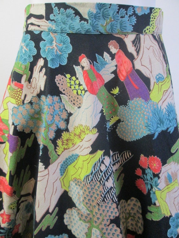 Amazing 1950s Asian Novelty Skirt. Bold Barkcloth… - image 6