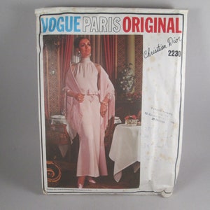 CHRISTIAN DIOR Vogue Pattern #2230.  Vintage Couture Gown. Cut and Complete. Size XS Bust 31.5&quot;.  With Fringe Shawl.