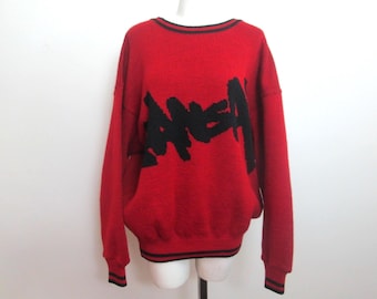 Trui met Kansai Yamamoto-logo. Iconisch vintage item uit de jaren 80. Japanse designer. Maat extra large.