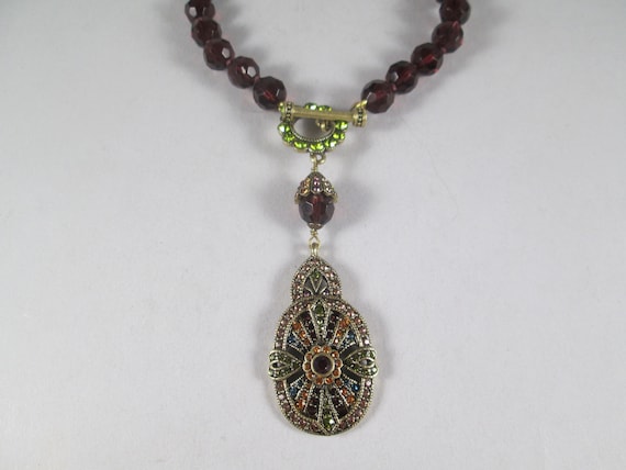 HEIDI DAUS Signed Toggle Necklace. Deep Amethyst Beads  display picture 1