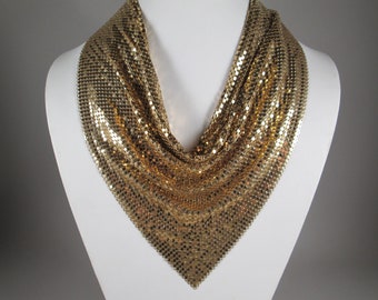 WHITING and DAVIS Gold Mesh Necklace.  Iconic Classic, Triangle Shape.  Beautiful, Timeless Drape.  Signed.  Estate Jewelry Find!