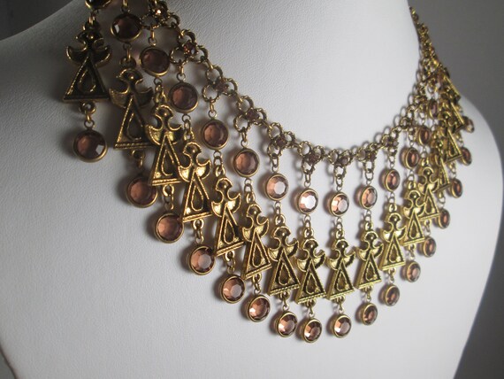 GOLDETTE Etruscan Necklace.  Topaz Bezel Crystals… - image 2