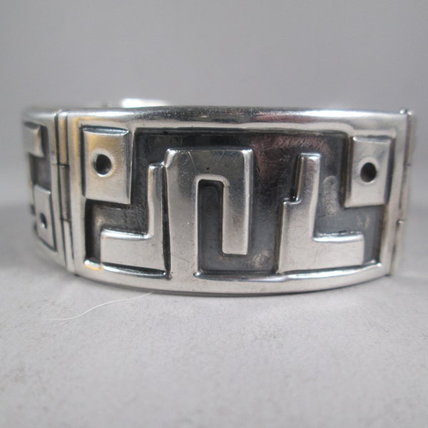 OLD TAXCO Sterling Silver Bracelet.  Heavy 52.3 Grams.  Modernist, Mid Century Abstract Shadowbox Motifs.  Eagle Mark, Signed EDP.  Rare &