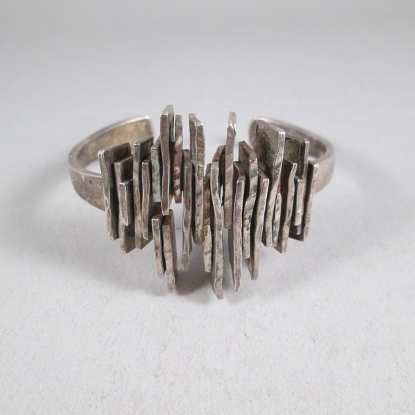 1960s MODERNIST BRUTALIST Silver Cuff Bracelet.  Signed Boesen (Poul?), Danish Studio Piece.  74.7 Grams of 830 Silver.
