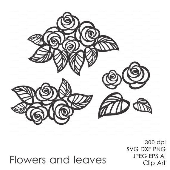 Download Flowers and leaves eps svg dxf ai Vector Digital ClipArt | Etsy