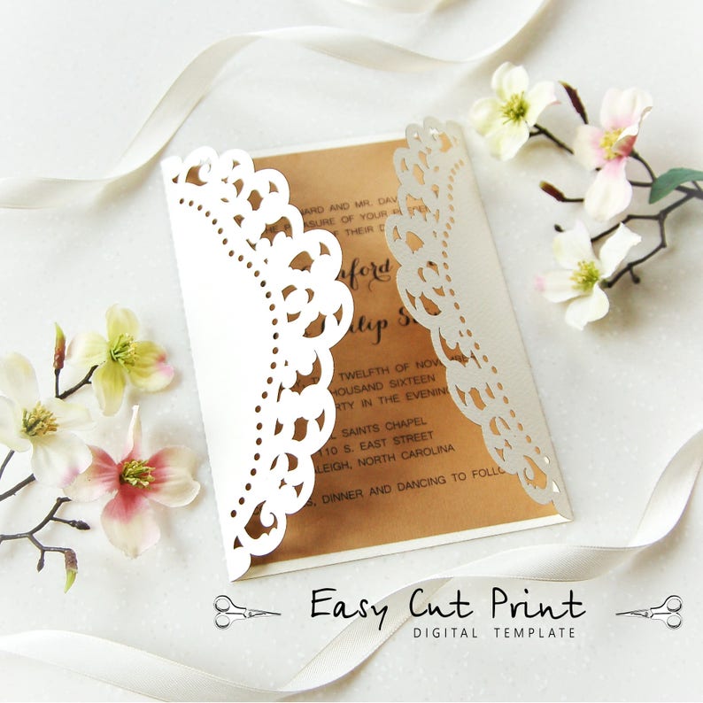 Rustic Wedding Invitation Vintage Card Template Dolly Lace Etsy