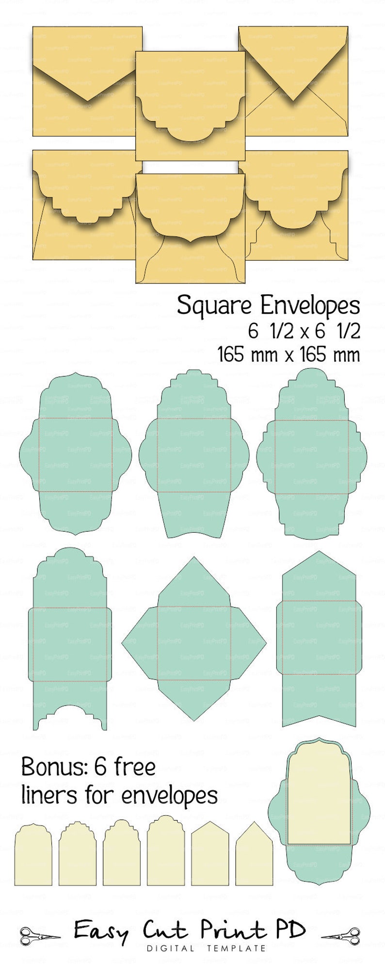 set of 6 square envelopes 6 12 x 6 12 envelope template etsy
