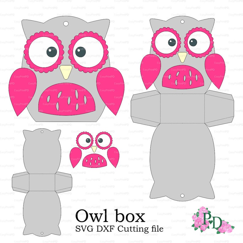 Download Owl paper Box template Baby Shower Animals birds party svg ...