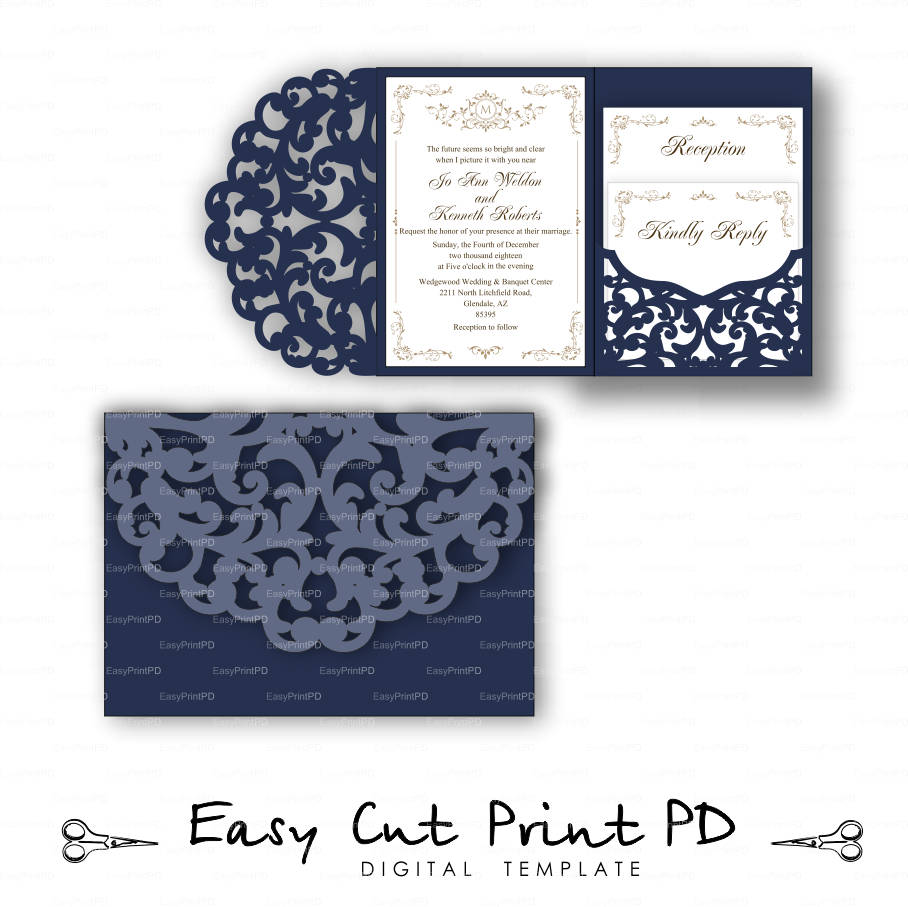 Set of Tri Fold pocket envelope 5x7 Wedding Invitation SVG DXF Etsy
